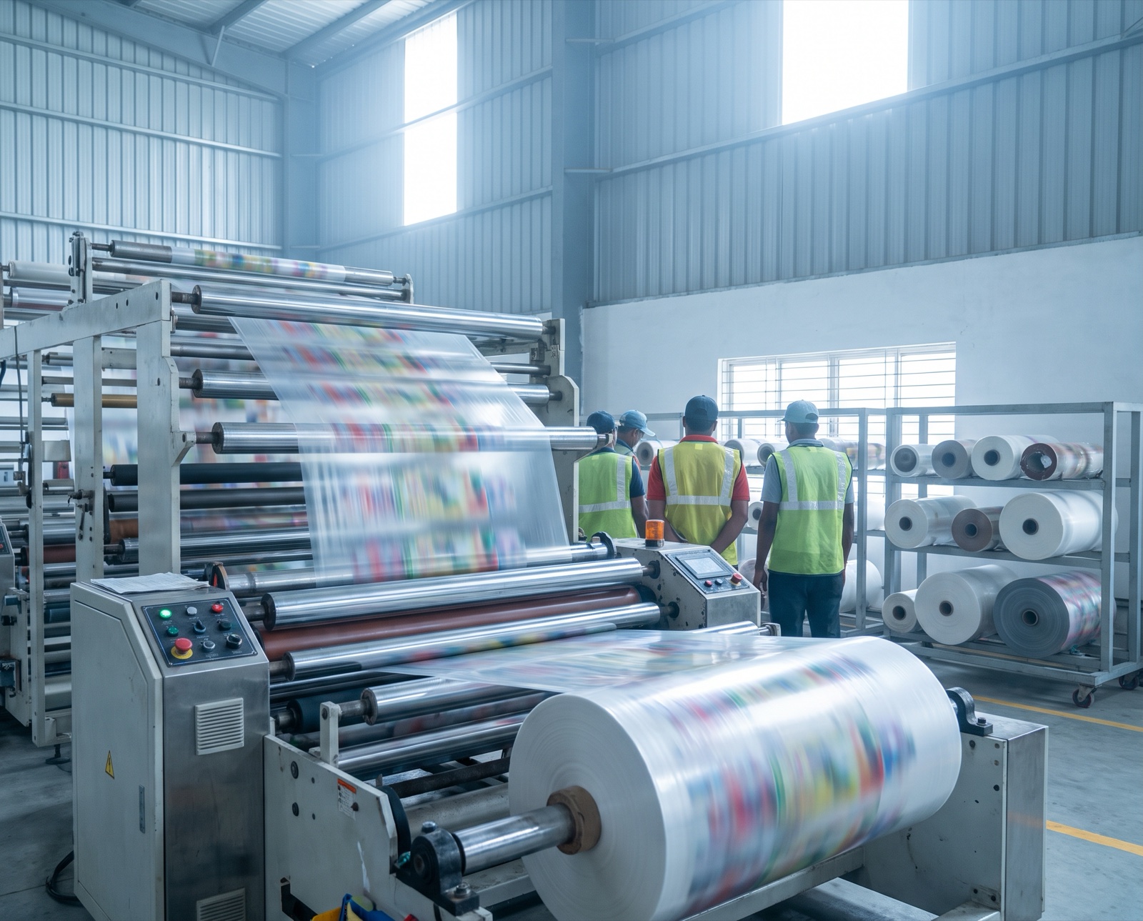 Shrink film running through the production line
